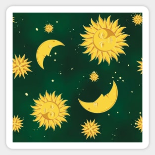 Sun moon stars sky green pattern aesthetic witchcore whimsigothic retro Sticker